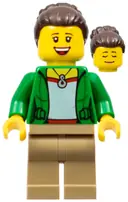 Minifigurka: TWN301:  Mom - Green Female Jacket Open with Necklace, Dark Tan Legs, Dark Brown Hair Female Large High Bun