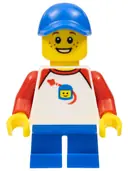 Minifigurka: TWN302:  Boy - Classic Space Shirt with Red Sleeves, Blue Short Legs, Blue Cap