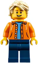 Minifigurka: TWN305:  Orange Jacket with Hood over Light Blue Sweater, Dark Blue Legs, Tan Tousled Hair, Open Lopsided Grin