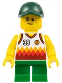 Minifigurka: TWN329:  Boy, Jersey with #39, Green Short Legs, Dark Green Cap