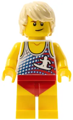 TWN353:  Ludo Yellow - Male, Tank Top with Surfer Silhouette, Yellow Legs with Red Swimsuit, Tan Tousled Hair
