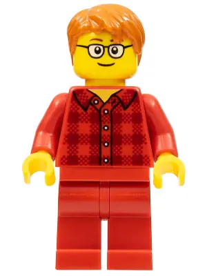 TWN355:  Ludo Red - Male, Red Plaid Flannel Shirt, Red Legs, Dark Orange Hair, Glasses