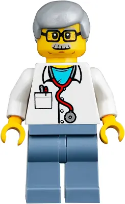 TWN357:  Veterinarian Dr. Jones with Light Bluish Gray Hair, Glasses, Red Stethoscope and Sand Blue Legs