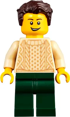 TWN359:  Man with Dark Brown Hair, Tan Sweater and Dark Green Legs