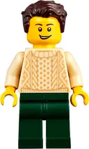 Minifigurka: TWN359:  Man with Dark Brown Hair, Tan Sweater and Dark Green Legs