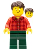 Minifigurka: TWN363:  Man, Red Plaid Flannel Shirt, Dark Green Pants, Dark Brown Hair