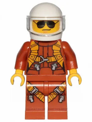 TWN364:  Pilot - Dark Orange Jumpsuit, Dark Orange Legs with Straps, White Helmet, Trans-Clear Visor, Black and Silver Sunglasses
