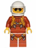 Minifigurka: TWN364:  Pilot - Dark Orange Jumpsuit, Dark Orange Legs with Straps, White Helmet, Trans-Clear Visor, Black and Silver Sunglasses
