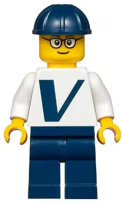 TWN365:  Male with Vestas Logo on Torso, Dark Blue Legs, Dark Blue Construction Helmet, Glasses