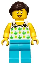 Minifigurka: TWN367:  Female, White Halter Top with Green Apples and Lime Spots, Medium Azure Legs, Dark Brown Ponytail
