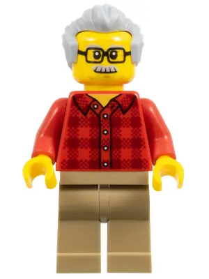 TWN368:  Grandfather - Red Plaid Flannel Shirt, Dark Tan Legs, Light Bluish Gray Hair