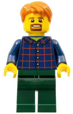 TWN371:  Man with Plaid Button Shirt, Dark Green Legs, Dark Orange Hair