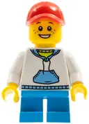 Minifigurka: TWN372:  Child - Boy, White Hoodie with Medium Blue Pocket, Dark Azure Short Legs, Red Cap, Freckles