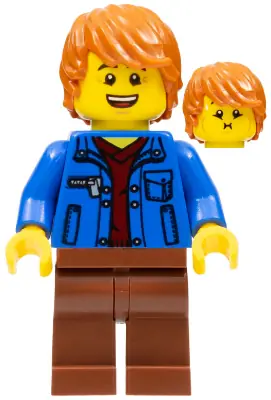 TWN378:  Male with Blue Jacket over Dark Red V-Neck Sweater and Reddish Brown Legs
