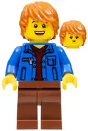 Minifigurka: TWN378:  Male with Blue Jacket over Dark Red V-Neck Sweater and Reddish Brown Legs