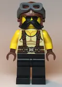 Minifigurka: TWN379:  Man, Tan Tank Top, Black Moustache, Reddish Brown Suspenders and Aviator Cap with Dark Bluish Gray Goggles