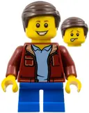 Minifigurka: TWN382:  Child - Boy, Dark Red Jacket, Blue Short Legs, Dark Brown Hair, Freckles