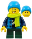 Minifigurka: TWN383:  Child - Boy, Flannel Vest over Shirt with Banana, Dark Green Short Legs, Dark Azure Beanie, Freckles, Lime Scarf