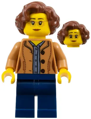 TWN384:  Female, Short Reddish Brown Hair, Medium Nougat Glasses and Shirt, Dark Blue Legs
