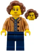 Minifigurka: TWN384:  Female, Short Reddish Brown Hair, Medium Nougat Glasses and Shirt, Dark Blue Legs