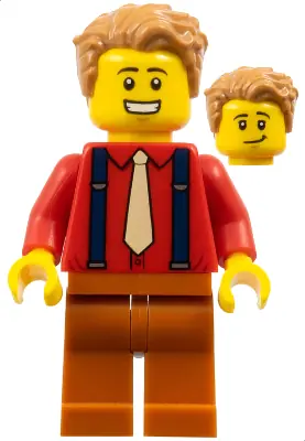 TWN386:  Male, Medium Nougat Hair, Red Shirt, Tan Tie, Dark Blue Suspenders, Dark Orange Legs