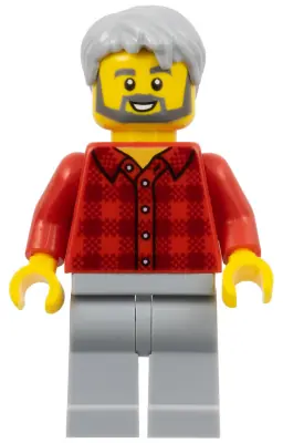 TWN387:  Male, Red Plaid Flannel Shirt, Light Bluish Gray Legs, Light Bluish Gray Hair, Dark Bluish Gray Beard