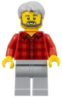 Minifigurka: TWN387:  Male, Red Plaid Flannel Shirt, Light Bluish Gray Legs, Light Bluish Gray Hair, Dark Bluish Gray Beard