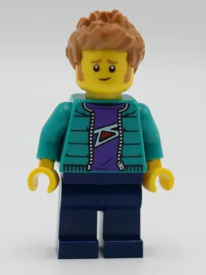 TWN390:  Male with Purple Shirt, Dark Turquoise Jacket, Dark Blue Legs and Medium Nougat Hair