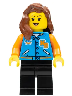 TWN393:  Female with Sports Jacket, Black Legs, Reddish Brown Hair