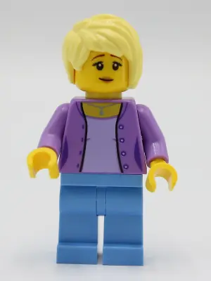 TWN394:  Female with Medium Lavender Jacket, Medium Blue Legs, Bright Light Yellow Hair