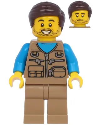 TWN398:  Male with Dark Tan Vest Over Dark Azure Shirt, Dark Tan Legs, Dark Brown Hair
