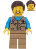 Minifigurka: TWN398:  Male with Dark Tan Vest Over Dark Azure Shirt, Dark Tan Legs, Dark Brown Hair
