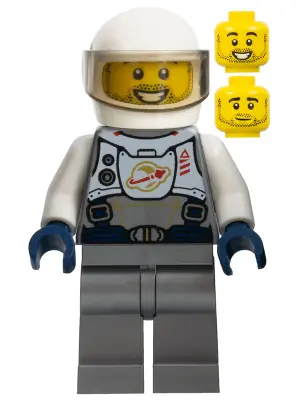TWN400:  Astronaut - Male, Flat Silver Spacesuit with Harness and White Panel with Classic Space Logo, Stubble