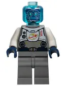 Minifigurka: TWN401:  Cyber Drone Robot - Flat Silver Spacesuit with Harness and White Panel with Classic Space Logo, Trans-Light Blue Head