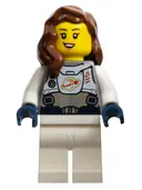 Minifigurka: TWN411:  Astronaut - Female, Flat Silver Spacesuit with Harness and White Panel with Classic Space Logo, Reddish Brown Hair