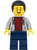 Minifigurka: TWN412:  Dad - Light Bluish Gray Hoodie with Dark Red Shirt, Dark Blue Legs, Black Hair