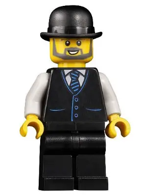 TWN421:  Accountant - Male, Black Vest with Blue Striped Tie, Black Legs, Black Bowler Hat, Beard