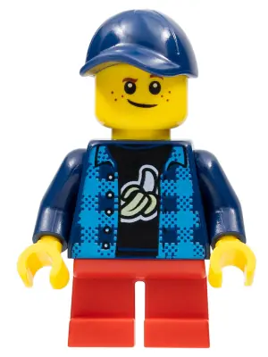 TWN426:  Boy - Dark Blue Banana Shirt, Red Short Legs, Crooked Dark Blue Cap