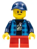 Minifigurka: TWN426:  Boy - Dark Blue Banana Shirt, Red Short Legs, Crooked Dark Blue Cap