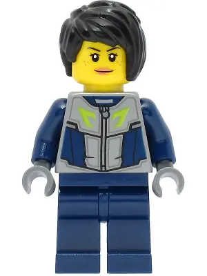 TWN428:  Submarine Pilot - Female, Flat Silver and Dark Blue Jacket, Black Hair