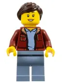 Minifigurka: TWN430:  Woman, Dark Red Jacket with Bright Light Blue Shirt, Sand Blue Legs, Dark Brown Hair