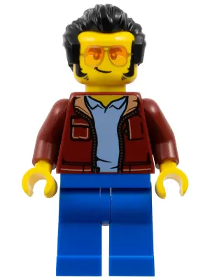 TWN439:  Man, Dark Red Jacket with Bright Light Blue Shirt, Blue Legs, Black Widow's Peak Hair