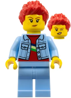 TWN440:  Woman, Bright Light Blue Denim Jacket, Bright Light Blue Legs, Red Spiked Hair