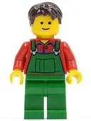 Minifigurka: TWN445:  Overalls Farmer Green, Dark Brown Short Tousled Hair, Standard Grin