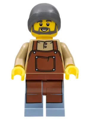 TWN446:  Barista - Male, Reddish Brown Apron, Dark Bluish Gray Beanie