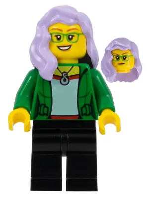 TWN447:  Woman, Green Jacket, Lavender Hair