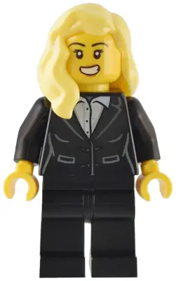 TWN457:  Magician - Female, Black Suit Jacket with White Button Up Shirt, Black Legs, Bright Light Yellow Hair
