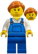 Minifigurka: TWN459:  Mover - Female, Blue Overalls over V-Neck Shirt, Blue Legs, Dark Orange Ponytail