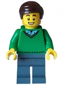 Minifigurka: TWN460:  Mover - Male, Green V-Neck Sweater, Dark Bluish Gray Legs, Dark Brown Hair