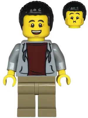 TWN477:  Dad - Light Bluish Gray Hoodie with Dark Red Shirt, Dark Tan Legs, Black Hair